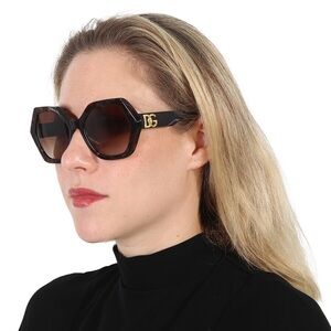 New Authentic Dolce & Gabbana DG4406 502/13 Gradient Brown Hexagonal Sunglasses